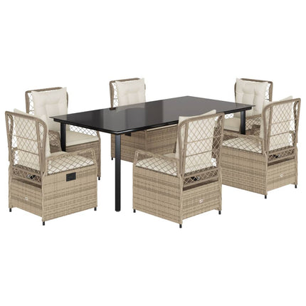 Matgrupp för trädgården med dynor 7 delar beige konstrotting