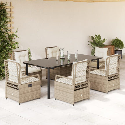 Matgrupp för trädgården med dynor 7 delar beige konstrotting