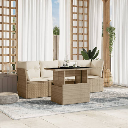 Soffgrupp för trädgården med dynor 5 delar beige konstrotting