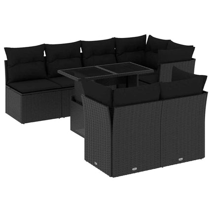 Loungegrupp för trädgården med dynor 8 delar svart konstrotting