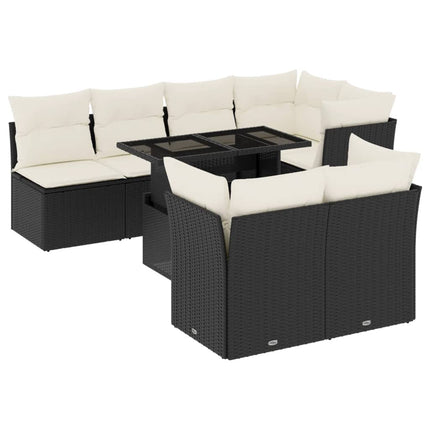 Loungegrupp för trädgården med dynor 8 delar svart konstrotting