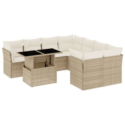Soffgrupp för trädgården med dynor 9 delar beige konstrotting