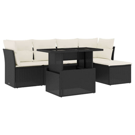 Loungegrupp med dynor 6 delar svart konstrotting