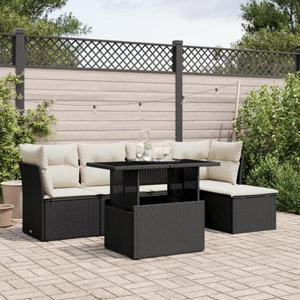 Loungegrupp med dynor 6 delar svart konstrotting