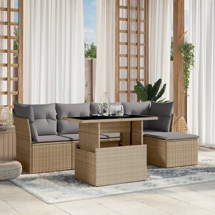 Soffgrupp för trädgården med dynor 6 delar beige konstrotting