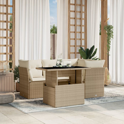 Soffgrupp för trädgården med dynor 5 delar beige konstrotting