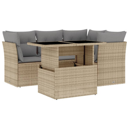 Soffgrupp för trädgården med dynor 5 delar beige konstrotting