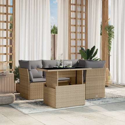 Soffgrupp för trädgården med dynor 5 delar beige konstrotting