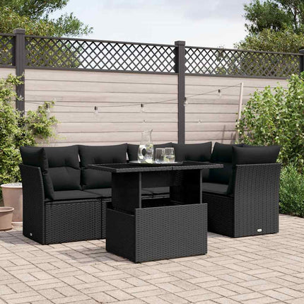 Loungegrupp med dynor 6 delar svart konstrotting