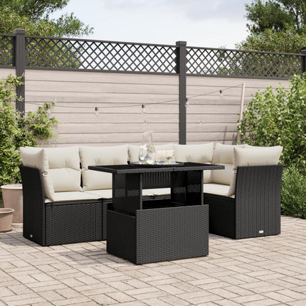Loungegrupp med dynor 6 delar svart konstrotting