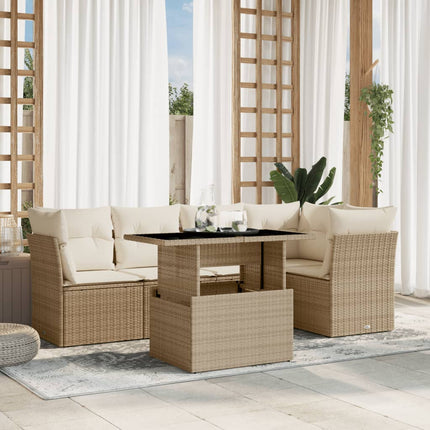 Soffgrupp för trädgården med dynor 6 delar beige konstrotting