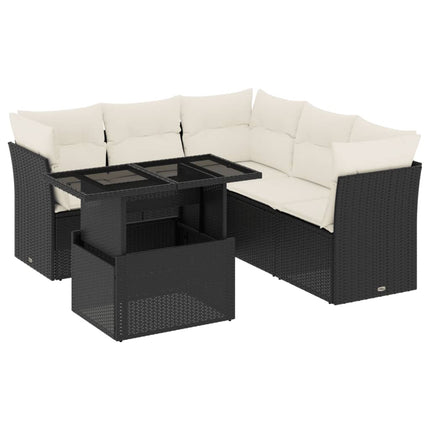 Loungegrupp med dynor 6 delar svart konstrotting