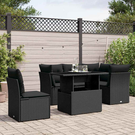 Loungegrupp med dynor 6 delar svart konstrotting