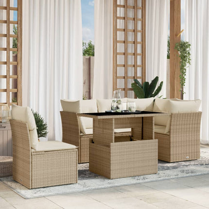 Soffgrupp för trädgården med dynor 6 delar beige konstrotting