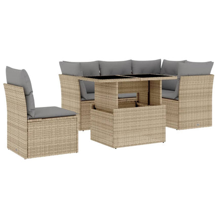 Soffgrupp för trädgården med dynor 6 delar beige konstrotting