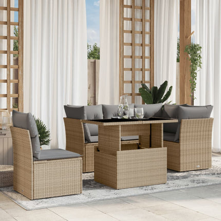 Soffgrupp för trädgården med dynor 6 delar beige konstrotting