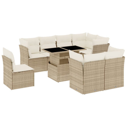 Soffgrupp för trädgården med dynor 9 delar beige konstrotting
