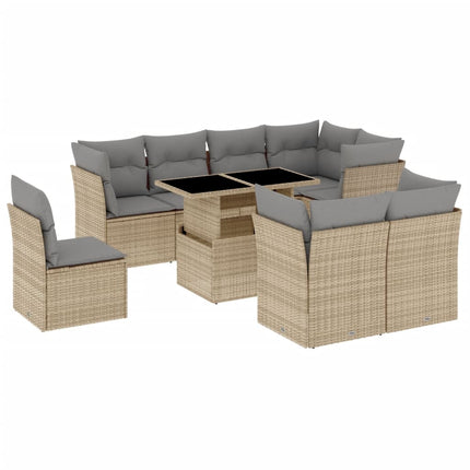 Soffgrupp för trädgården med dynor 9 delar beige konstrotting