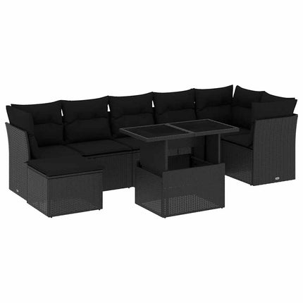 Loungegrupp för trädgården med dynor 8 delar svart konstrotting