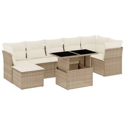 Matgrupp för trädgården med dynor 8 delar beige konstrotting