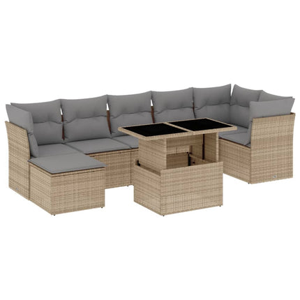 Matgrupp för trädgården med dynor 8 delar beige konstrotting