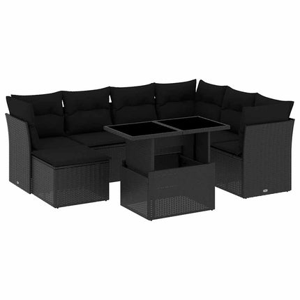 Loungegrupp för trädgården med dynor 8 delar svart konstrotting