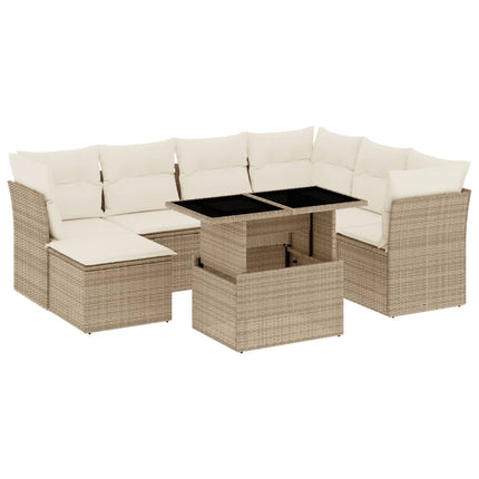 Matgrupp för trädgården med dynor 8 delar beige konstrotting
