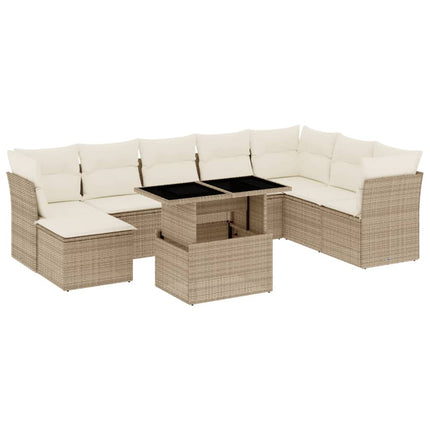 Soffgrupp för trädgården med dynor 9 delar beige konstrotting