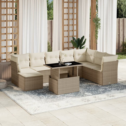 Soffgrupp för trädgården med dynor 9 delar beige konstrotting