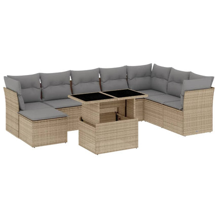 Soffgrupp för trädgården med dynor 9 delar beige konstrotting
