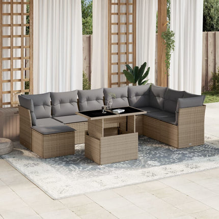Soffgrupp för trädgården med dynor 9 delar beige konstrotting
