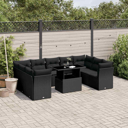 Loungegrupp 10 delar med svarta dynor konstrotting