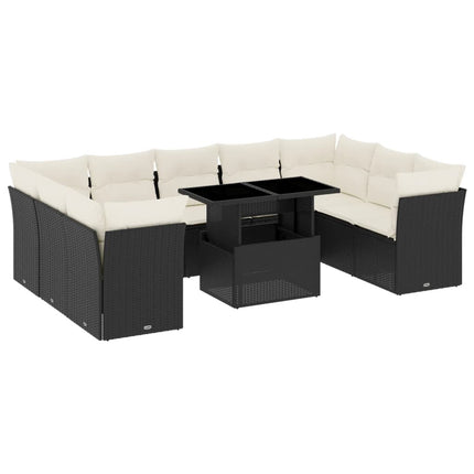 Loungegrupp 10 delar med svarta dynor konstrotting