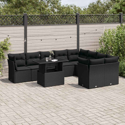 Loungegrupp 10 delar med svarta dynor konstrotting