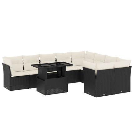 Loungegrupp 10 delar med svarta dynor konstrotting