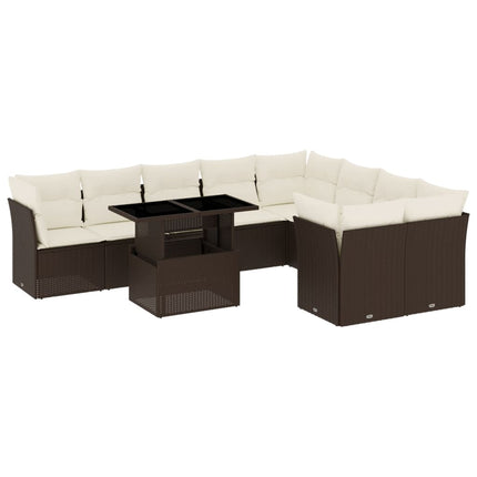 Loungegrupp 10 delar med brun dynor konstrotting