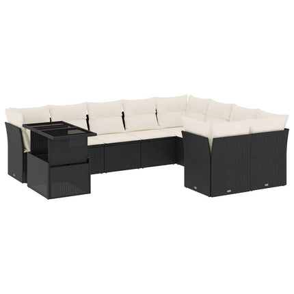 Loungegrupp 10 delar med svarta dynor konstrotting