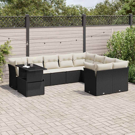 Loungegrupp 10 delar med svarta dynor konstrotting