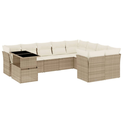Soffgrupp för trädgård med dynor 10 delar beige konstrotting