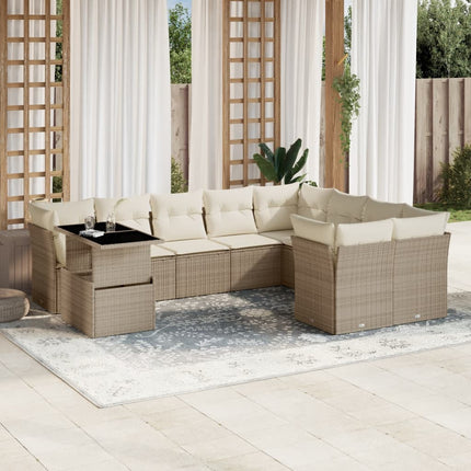 Soffgrupp för trädgård med dynor 10 delar beige konstrotting