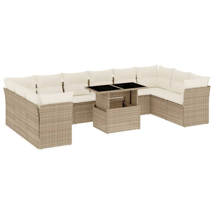 Loungegrupp för trädgården m. dynor 11 delar beige konstrotting