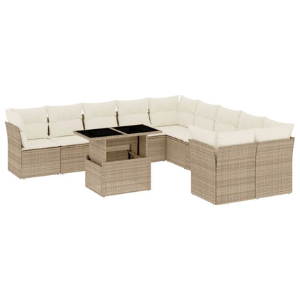 Loungegrupp för trädgården m. dynor 11 delar beige konstrotting