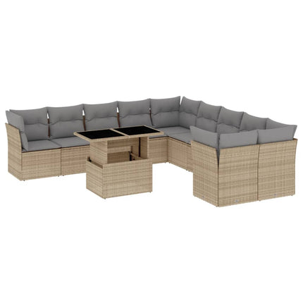 Loungegrupp för trädgården m. dynor 11 delar beige konstrotting