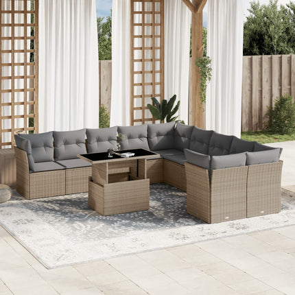 Loungegrupp för trädgården m. dynor 11 delar beige konstrotting