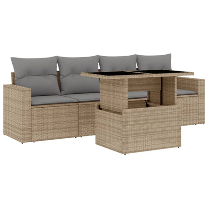 Soffgrupp för trädgården med dynor 5 delar beige konstrotting