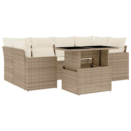 Matgrupp för trädgården med dynor 7 delar beige konstrotting