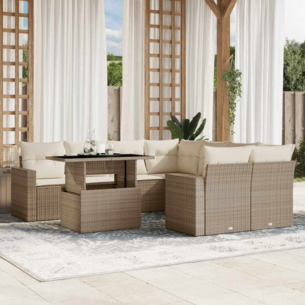 Soffgrupp för trädgården med dynor 9 delar beige konstrotting