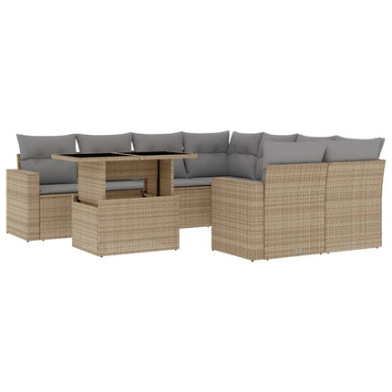 Soffgrupp för trädgården med dynor 9 delar beige konstrotting