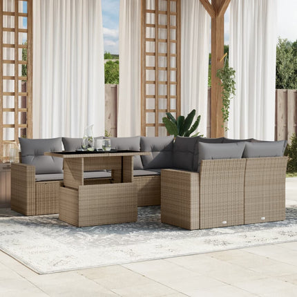 Soffgrupp för trädgården med dynor 9 delar beige konstrotting