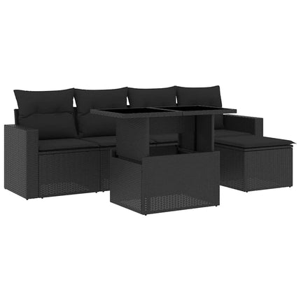 Loungegrupp med dynor 6 delar svart konstrotting